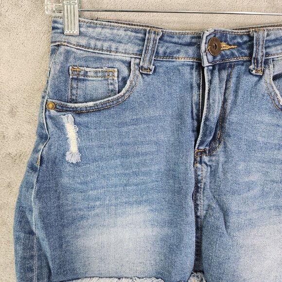 Womens Gogo Jeans Blue Denim Skirt Distressed Cuffed Raw Hem Size 1 - Picture 4 of 12